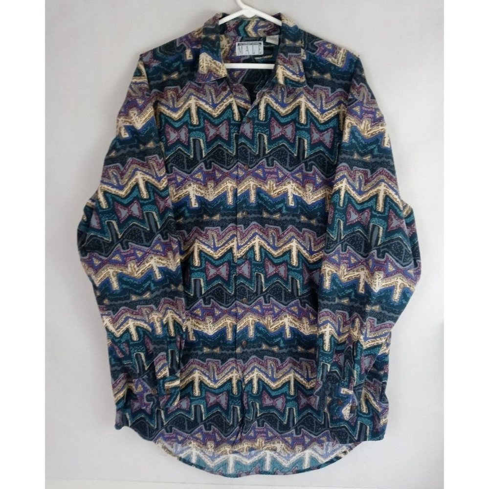 Vintage International Male Men's Colorful 80s Style Casual Shirt Size Large Tall